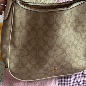 Coach Tan Classic Shoulder Bag with Signature Monogram